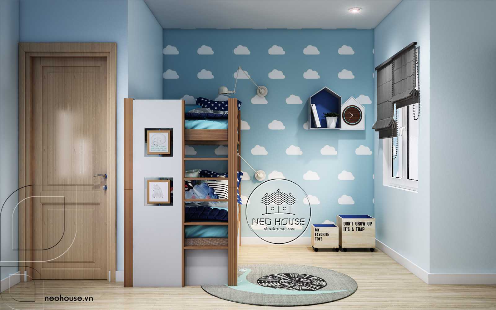 Thiết kế nội thất phòng ngủ cho các con nhỏ nhà phố 3 tầng 1 tum hiện đại. Ảnh 2