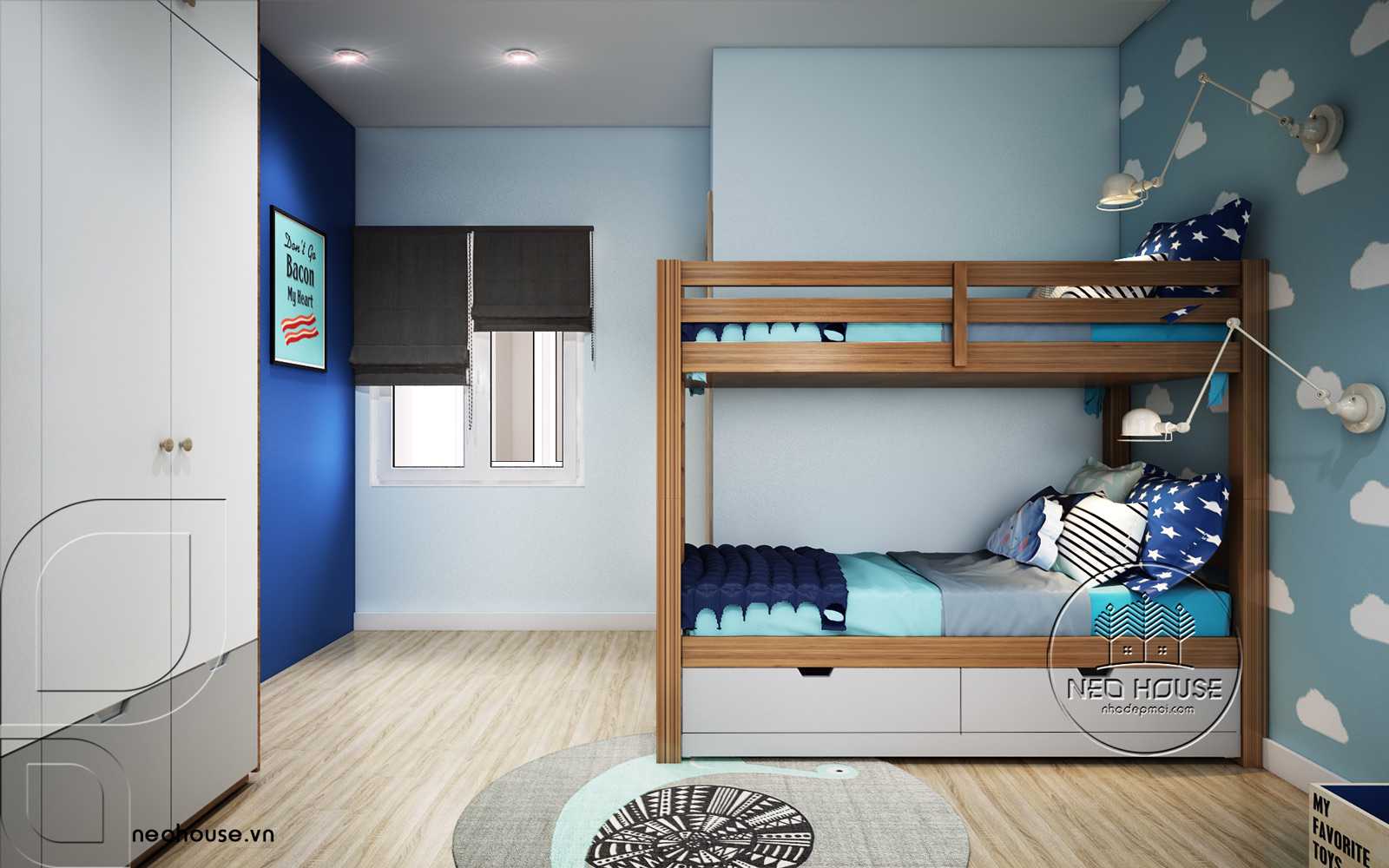 Thiết kế nội thất phòng ngủ cho các con nhỏ nhà phố 3 tầng 1 tum hiện đại. Ảnh 1